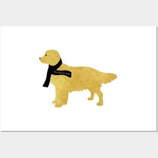 Preppy Golden Retriever - Black Winter Scarf Posters and Art